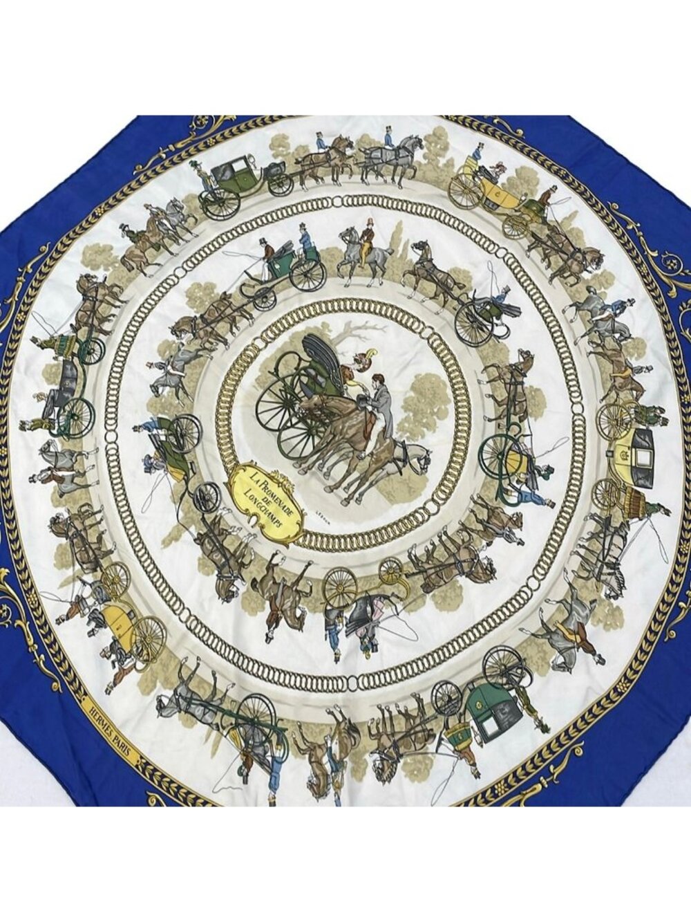 Hermes Scarf Carre Navy Gold Multi la Promenade